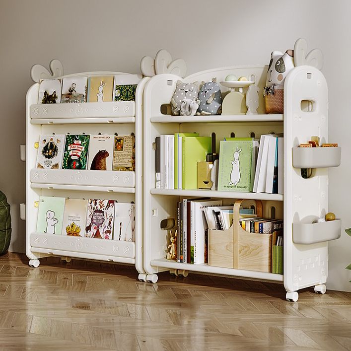 Modern Plastic Standard Bookcase Closed Back Standard Kids Bookcase with 4 Wheels