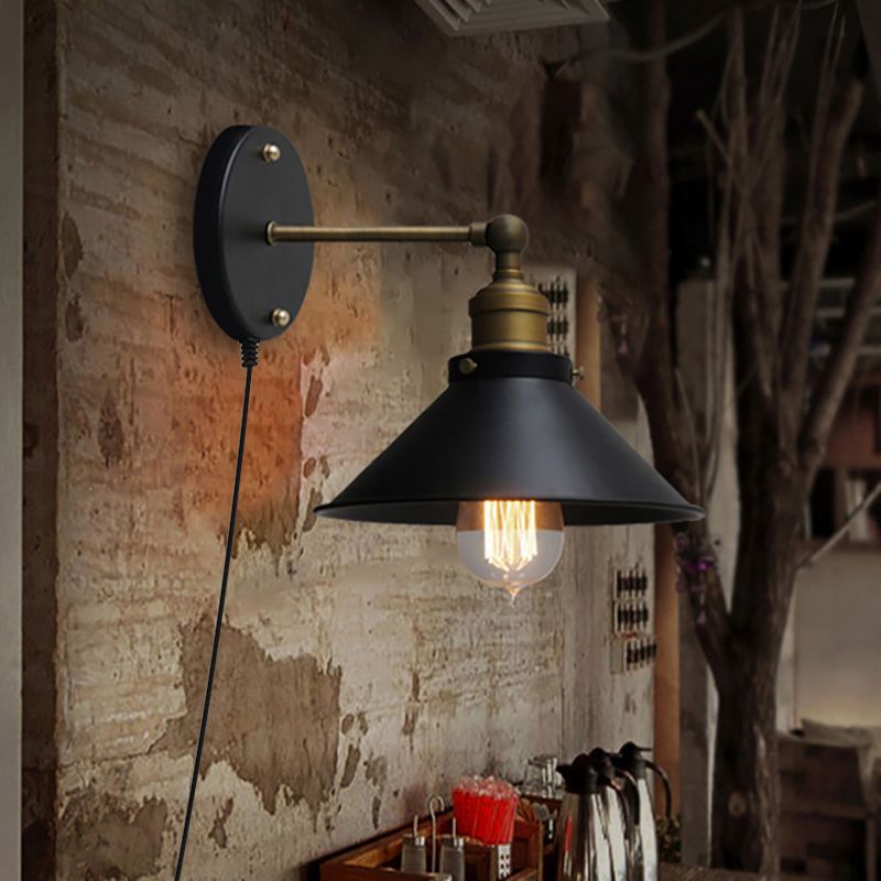 1 Kopf Metall Wandmontierte Lampe Vintage Stil schwarzer Finish konisch