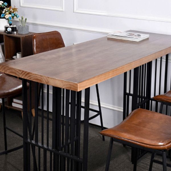 Industrial Rectangle Bistro Table Double Pedestal Solid Wood Bar Height Table in Brown