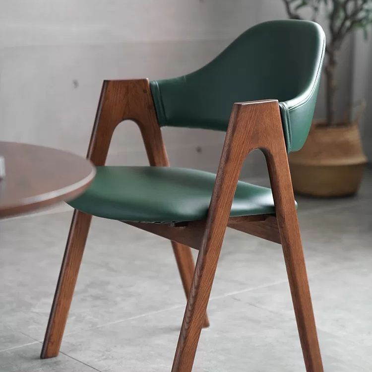 Glam Style Wood Dining Side Chair Faux Leather Open Back Arm Chairs for Home Use