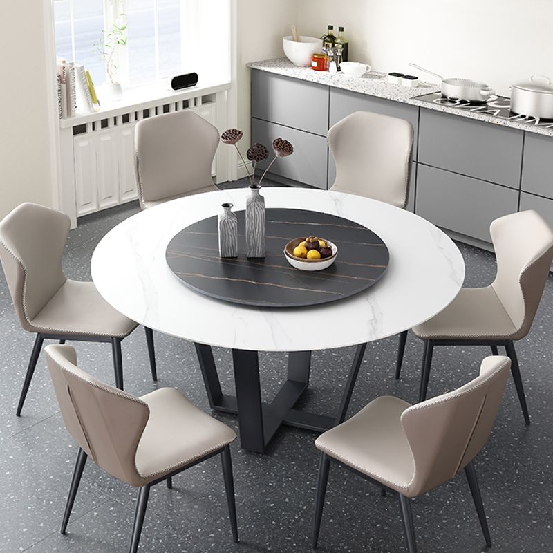 Modern Dinette Set 1/4/5/7 Pieces Round Sintered Stone Top Dining Table Set with Turntable
