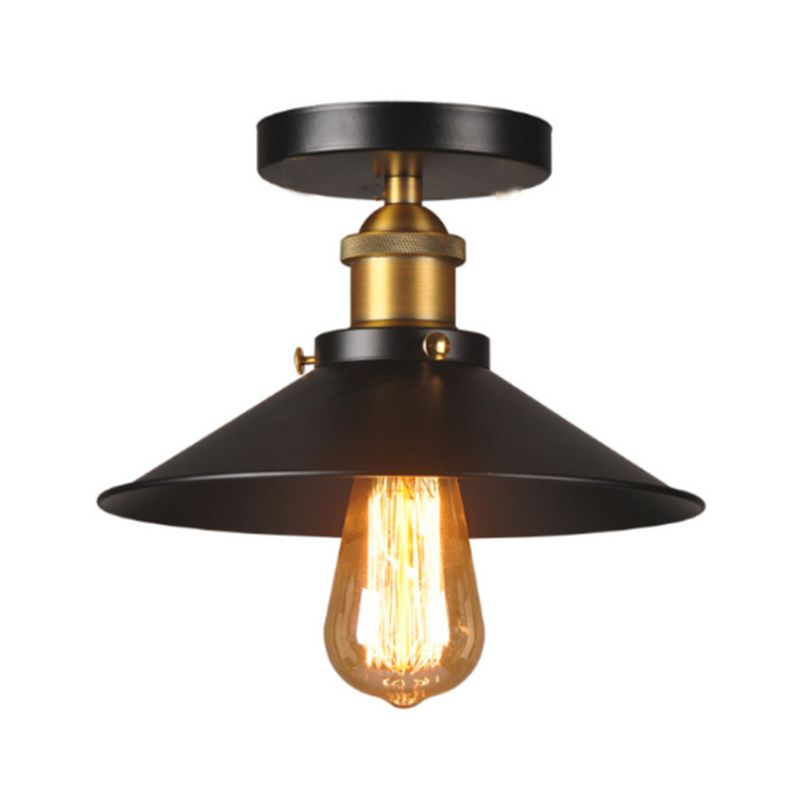 Lámpara acampanada de montaje empotrado de metal, luz de techo de montaje semiempotrado para pasillo de 1 cabezal, en negro