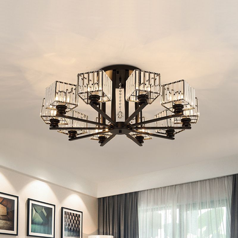 Lámpara empotrada rectangular de cristal prismático, lámpara de techo semiempotrable moderna para sala de estar con 4/6/8 luces, en negro/dorado