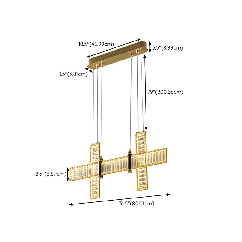 Contemporary Island Light Fixtures Linear LED Hanging Lamp with Crystal for Dining Room