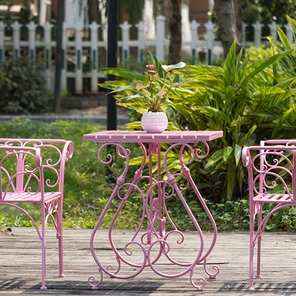 1/2/3 Pcs Metal Pink Dining Set Contemporary Square Dining Table Set