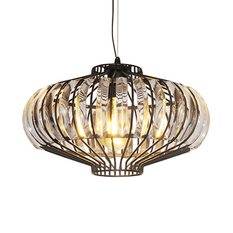 1 hängende Anhänger klare Kristall Vintage Lounge Deckenlampe mit Laternenschatten in Schwarz