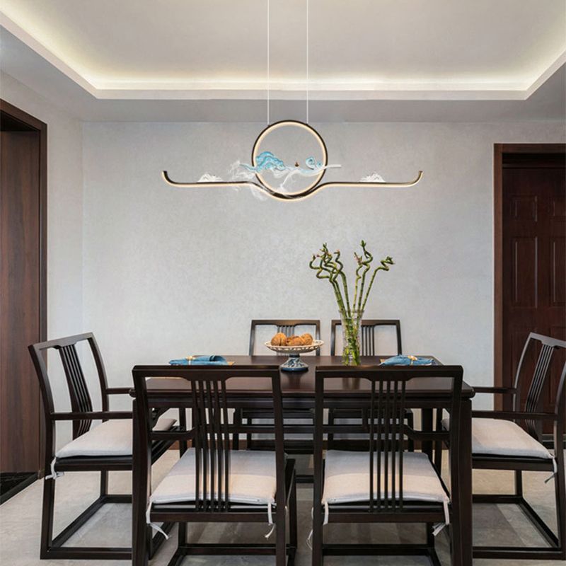 Chinese Traditional Island Chandelier Lights Linear Metal Pendant Light Fixtures