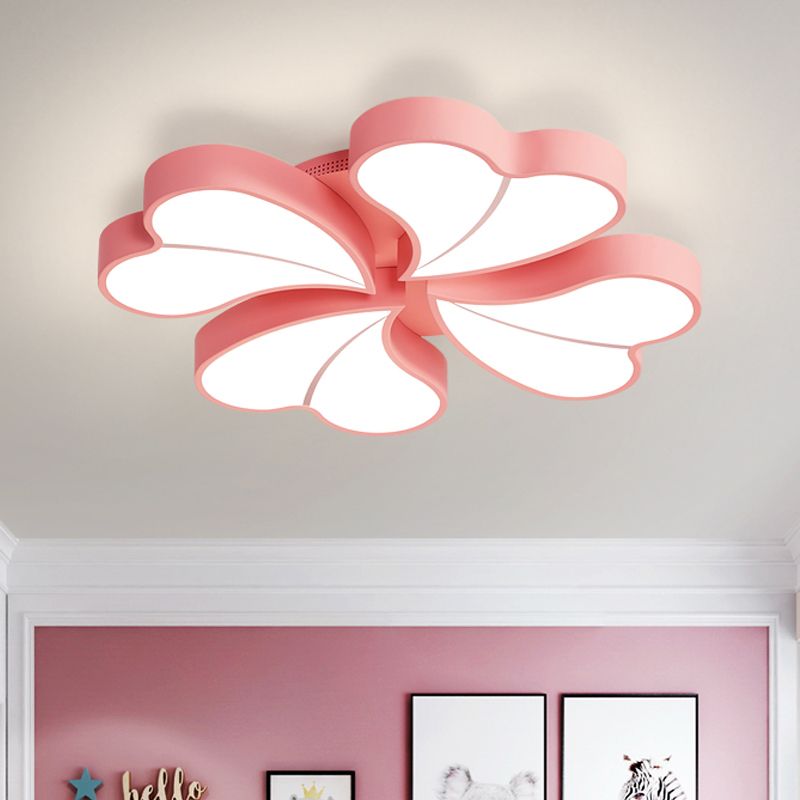 Iron Clover Flush Ceiling Light Macaron White/Blue/Pink LED Flush Mount with Acrylic Shade for Bedroom