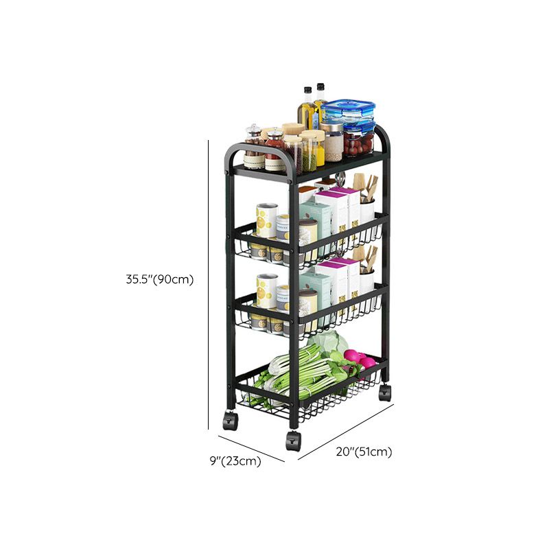 Open Storage Prep Table with Basket Kitchen Trolley in Black