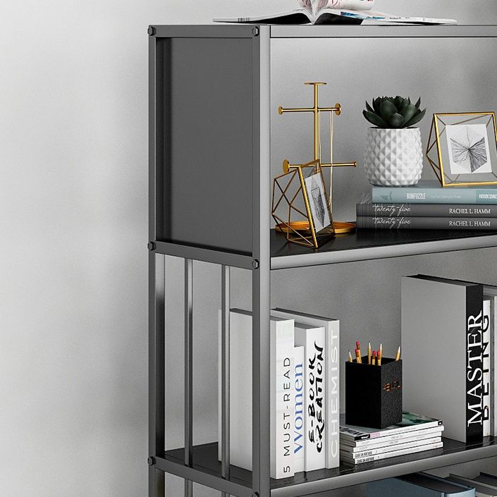 Modern Style Metal Bookshelf Black Open Back Bookcase for Home Office