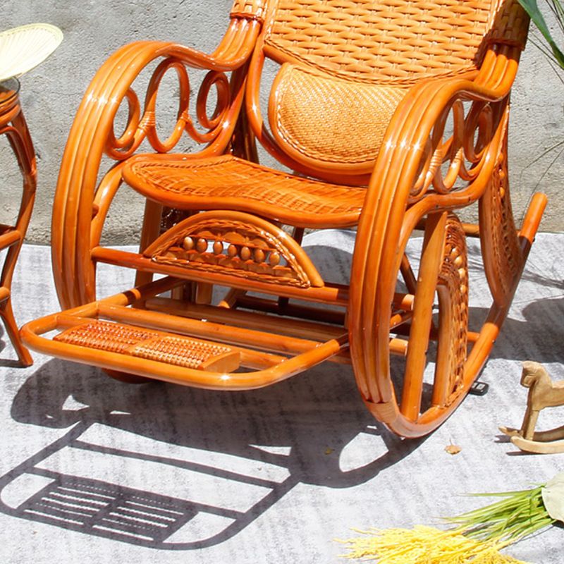 Traditional Rocking Chair Rattan Spindle Backrest Built-in Armrest Indoor Rocking Chair