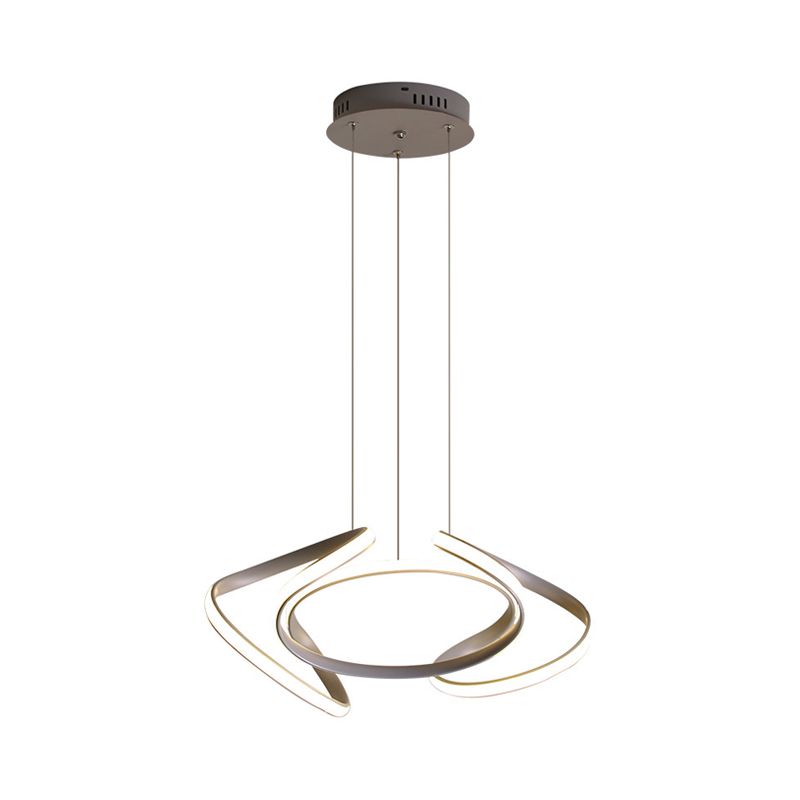 3/5/6 Lights Dining Room Chandelier with Wave Acrylic Shade Modern Grey Ceiling Pendant Light in White/Warm Light