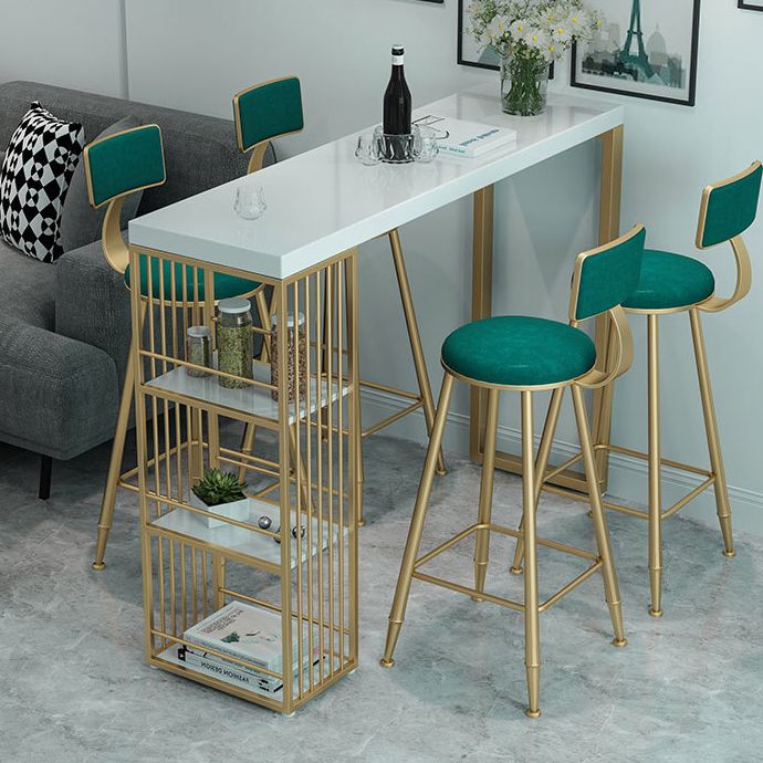 White Glam Style Bar Table in Faux Marble Living Room Bar Table