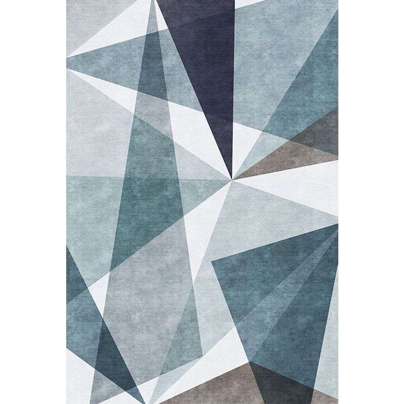 Casual Geometric Pattern Rug Blue Polyester Rug Washable Pet Friendly Non-Slip Area Rug for Living Room