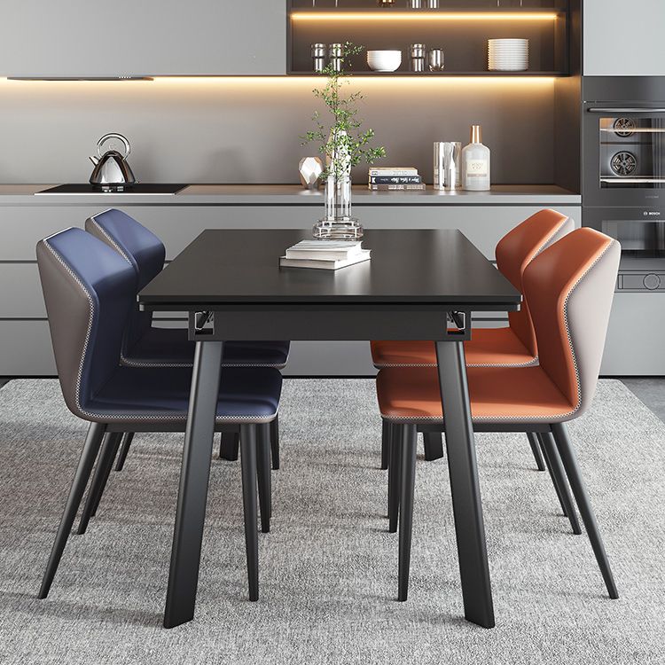 Industrial Rectangle Shape Table Black Sintered Stone Dining Table with 4 Legs Base