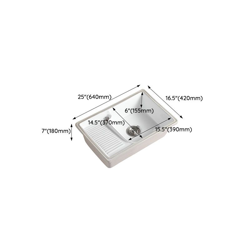 Traditional Undermount Vanity Sink Rectangular Porcelain Right Basin Bathroom Sink