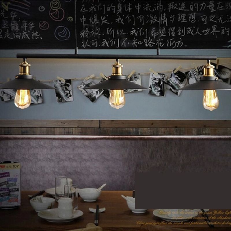 Black 3-Light Pulley Island Pendant Light in Industrial Retro Style Wrought Iron Hanging Lamp for Dining Room