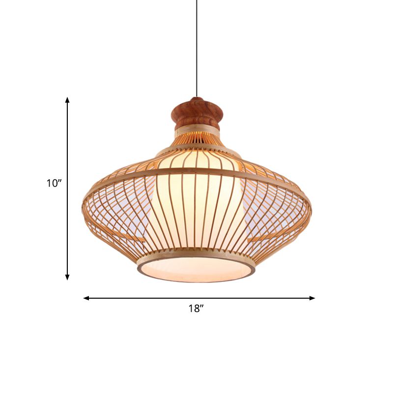 Teardrop Bamboo Shade Hanging Lamp Contemporary 1 Light Beige Pendant Light for Foyer