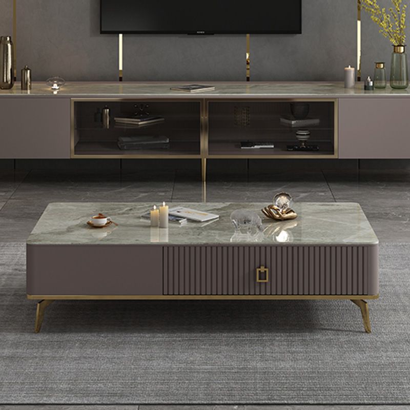 Slate Glam Rectangular Coffee Table 51.2" W 4 Legs Cocktail Table with Drawers