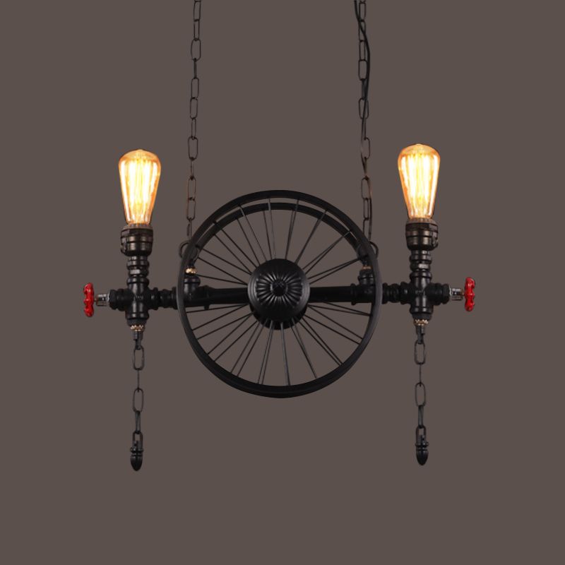 Wheel Piping Living Room Island Light Industrial Iron 2/3/4 Heads Black Hanging Light Fixture