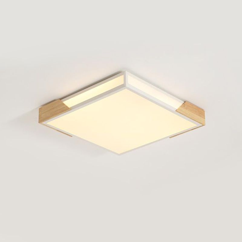 Vivre secteur à DEL Flush Light Fixture Nordic Wood-White Squared Box Acrylic Ceiling Lamp in Warm / White Light, 12 "/16" /19.5 " W