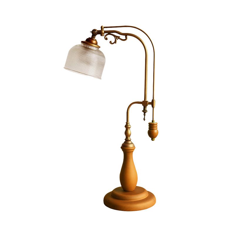 Burvy Metallic Tafellicht Antiek Stijl 1 Bulb Bed Bedide Nachtstand Lamp in Roodbruin/Geelbruin/Wood met cilindrische heldere glazen schaduw