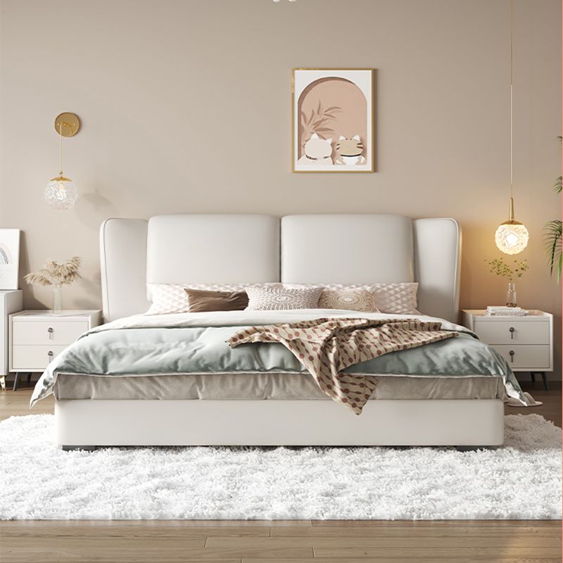 43.3" Tall Contemporary Panel Bed Wood and Upholstered Bed Frame