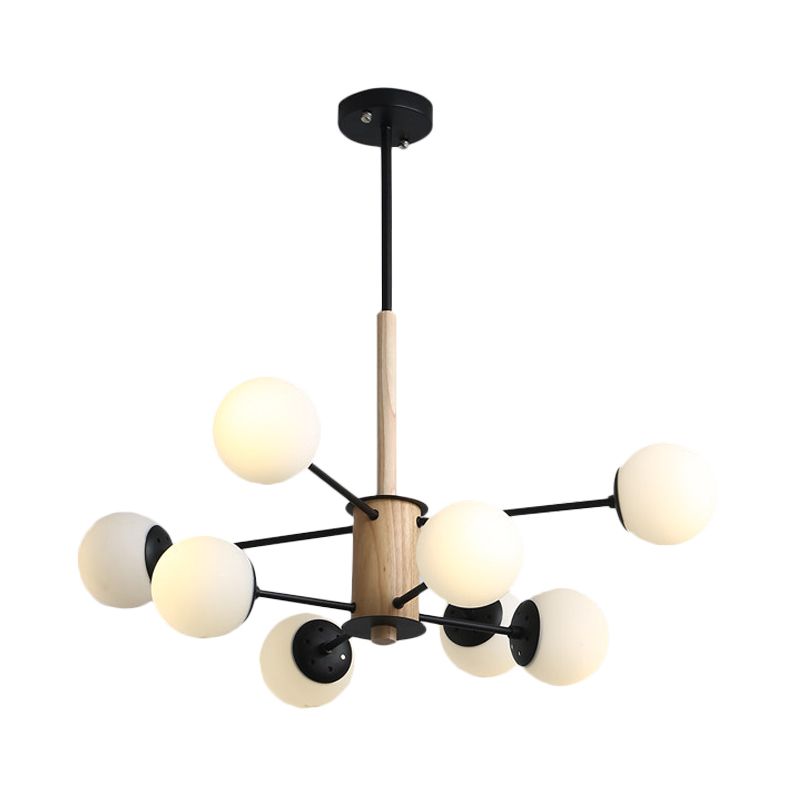 Luz de lámpara de lámpara de globo negro/negro Modernista 6/8 luces Opal Glass Hanging Techo Luz