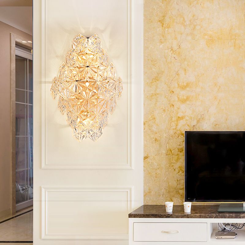 Rhombus Clear Crystal Sconce Light Modern Stylish 4-Light Flush Wall Mounted Lamp