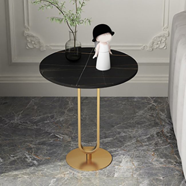 21.6" Tall Modern Round Slate Top Side Table Iron Pedestal End Table