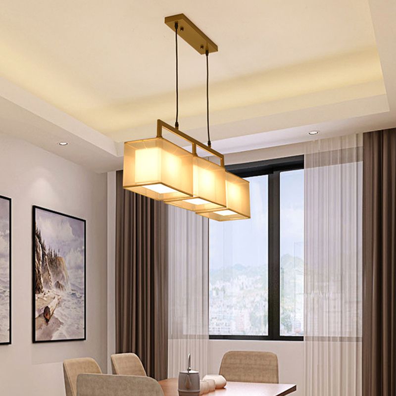 Tissu à double couche Éclairage d'abat-ombre pendentif pendentif chinois Rectangle suspendu en métal.