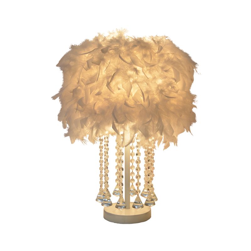 1-Licht-Mädchen-Zimmer-Nacht-Lampe moderne rosa/lila/weiße Tischlicht mit zylindrischem Federschatten