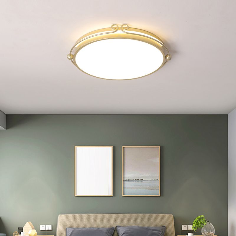 Cartoon Round LED Flush Light Fixture Acrylic Bedroom Ceiling Mounted Light in Gold