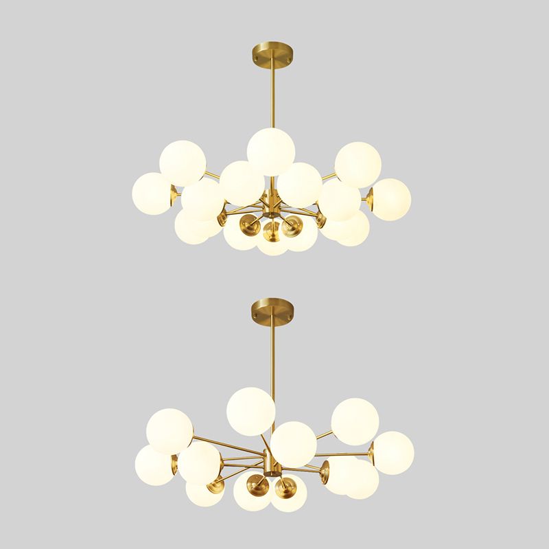 Modern Chandelier Light Fixtures Multi-Head Gold Hanging Pendant Lamps with Glass Shade