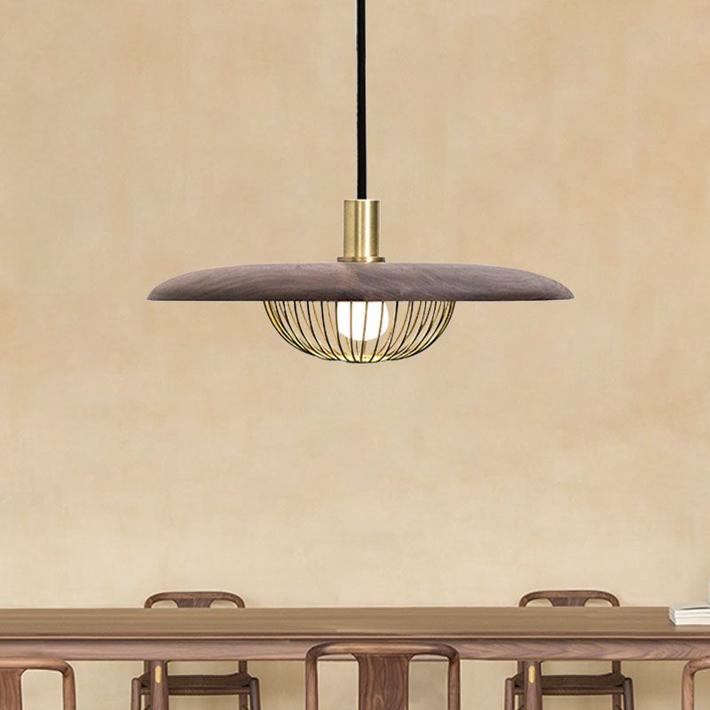 Iron Wire Domed Pendant Light with Wooden Shade Cloth Shop 1 Light Modern Suspension Light