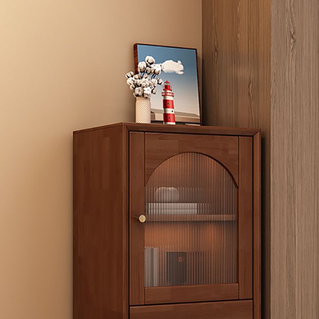 Rubberwood Accent Cabinet Modern Glass Paned Cabinet with Drawers