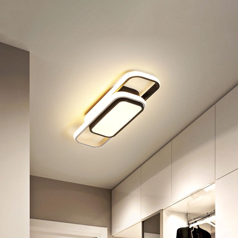Cubic/Cuboid Dorm Ceiling Lamp Metal Simple 16/23.5 Inch Wide LED Flush Light Fixture in Black/Grey with Glow Frame, Warm/White Light