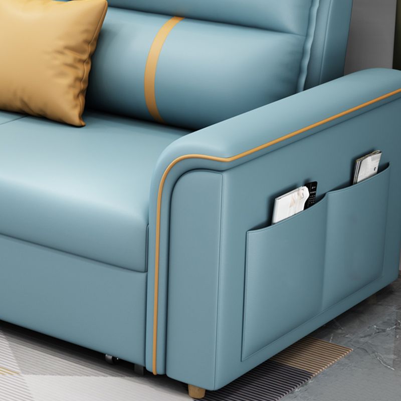 32.67" Tall Faux Leather Sleeper Nordic Styled Sofa Bed in Blue