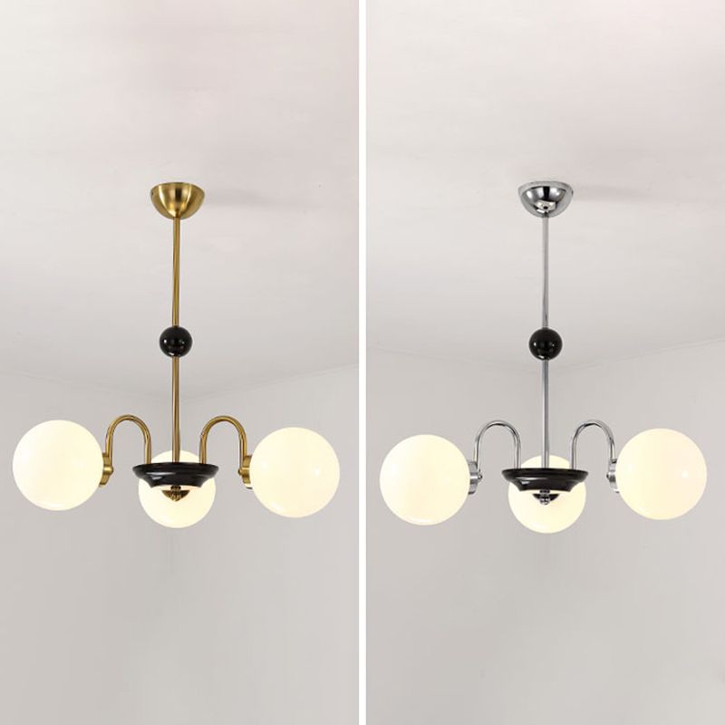 Modern Luxury Globe Hanging Lamp Electroplate Iron Pendant Light with White Glass Shade