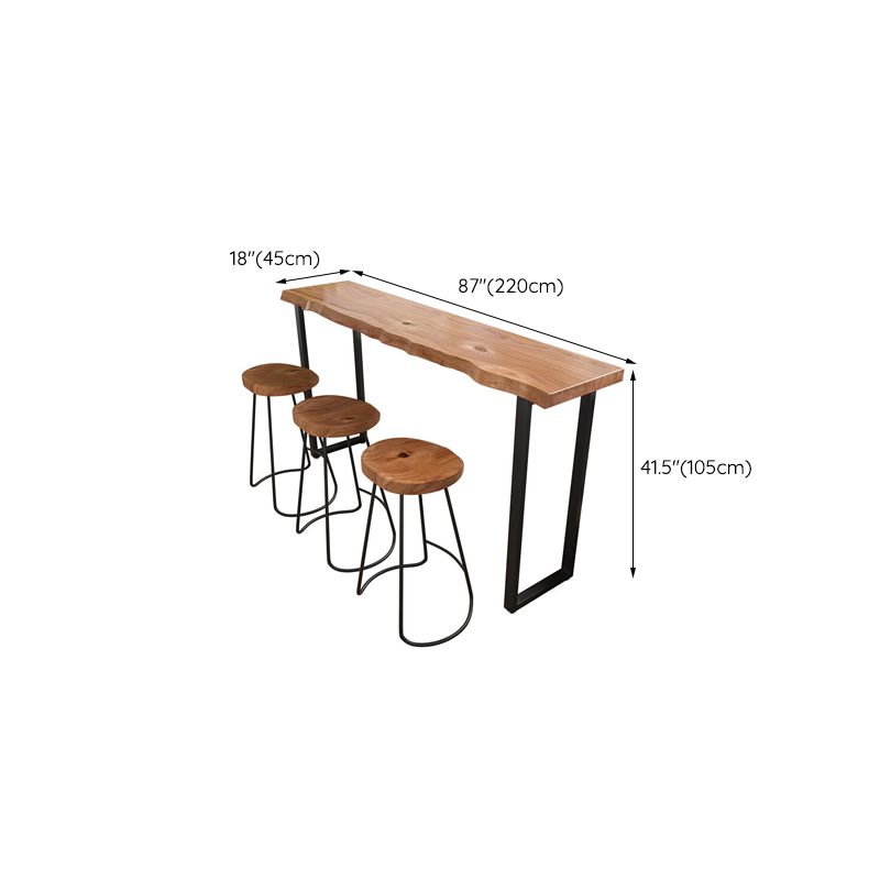 Modern Bar Table Black Iron Solid Wood Pub Table with Double Pedestal