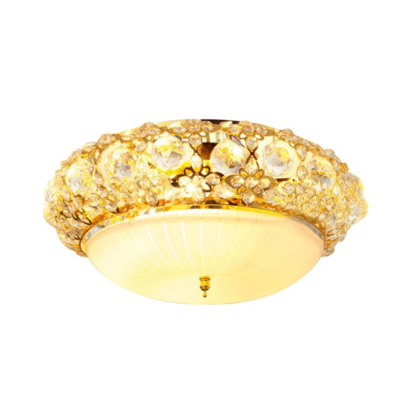 Plafonnier semi-monté moderne en cristal transparent avec diffuseur en verre opale, doré, 15 / 19 po