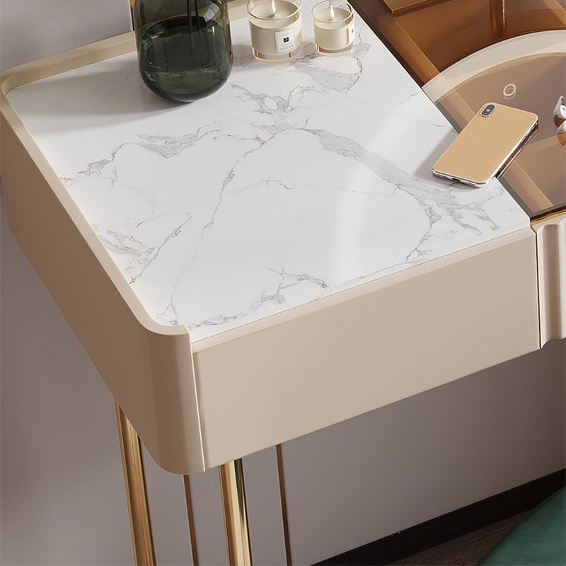 Glam White Make-up Vanity with 3 Storage Drawers 16.53" Wide Glass Dresser