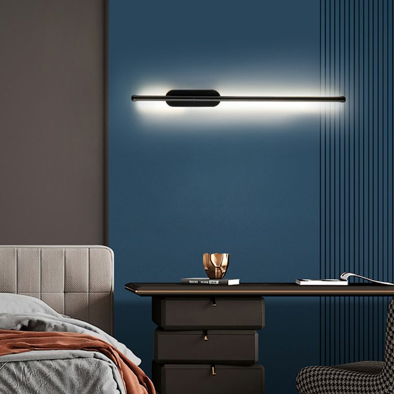 Minimalist Metal Wall Light Straight LED Wall Sconce in Black for Bedroom