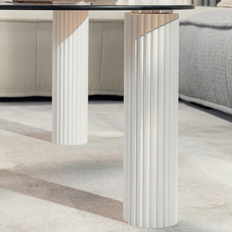 Contemporary Oval Glass Top Coffee Table with 3 Wooden Legs Cocktail Table