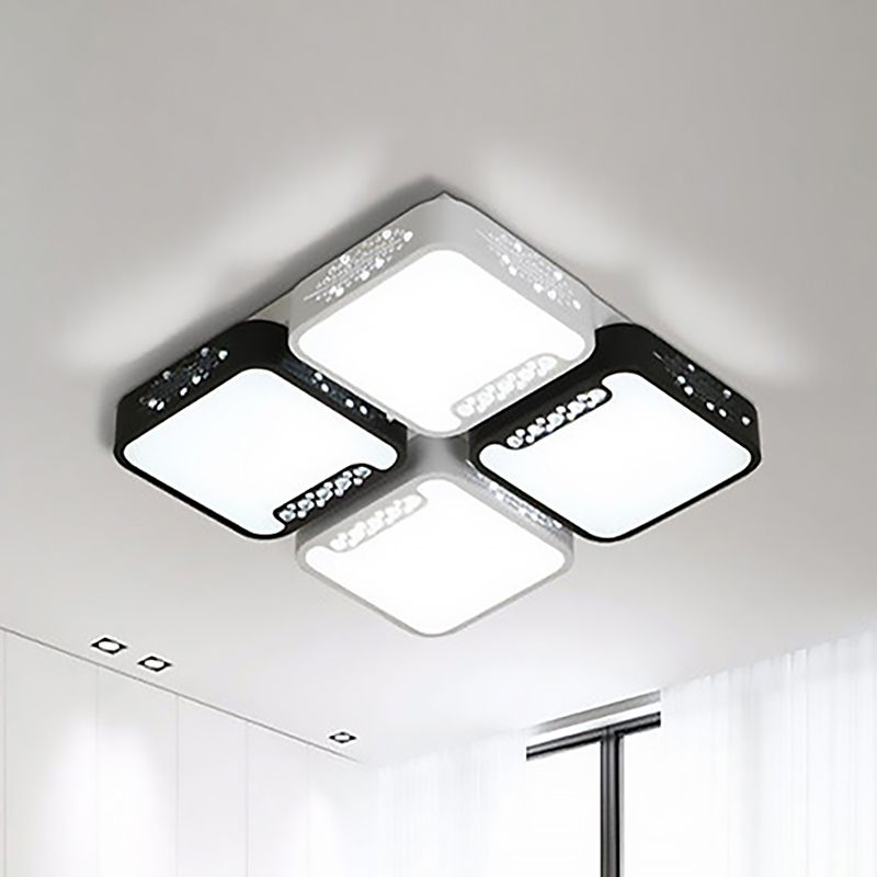 Acrylique Squared Shade Ceiling Mounted Light Contemporary 21.5 "/32" Wide LED Black Flush PendLight for Living Room