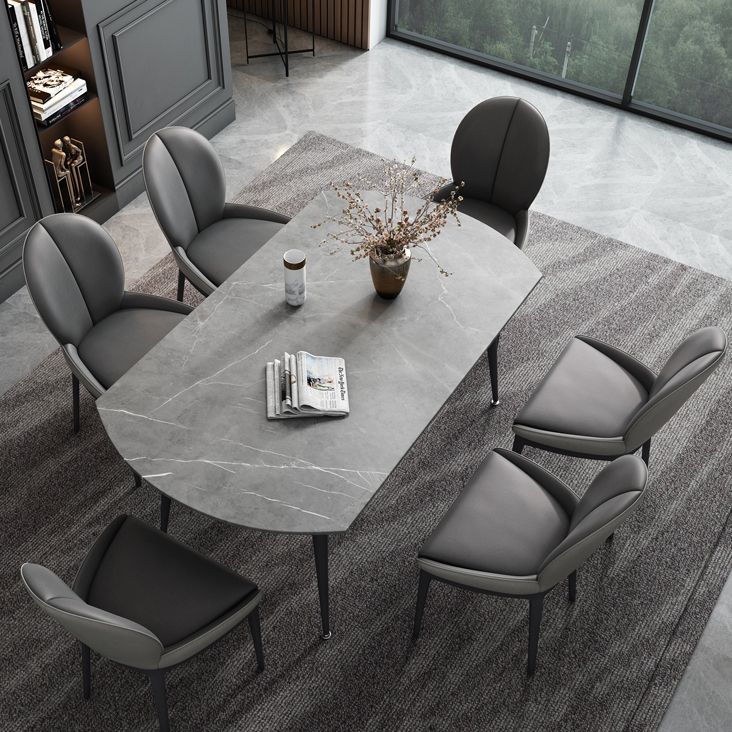 Modern Style Gray Dining Table Sintered Stone Table with 4 Legs for Kitchen