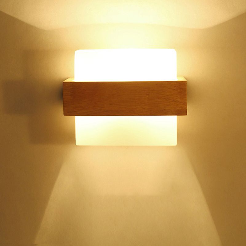 Modern Style Rectangular Wall Sconce Lights Wood 1 Light Wall Mount Lighting
