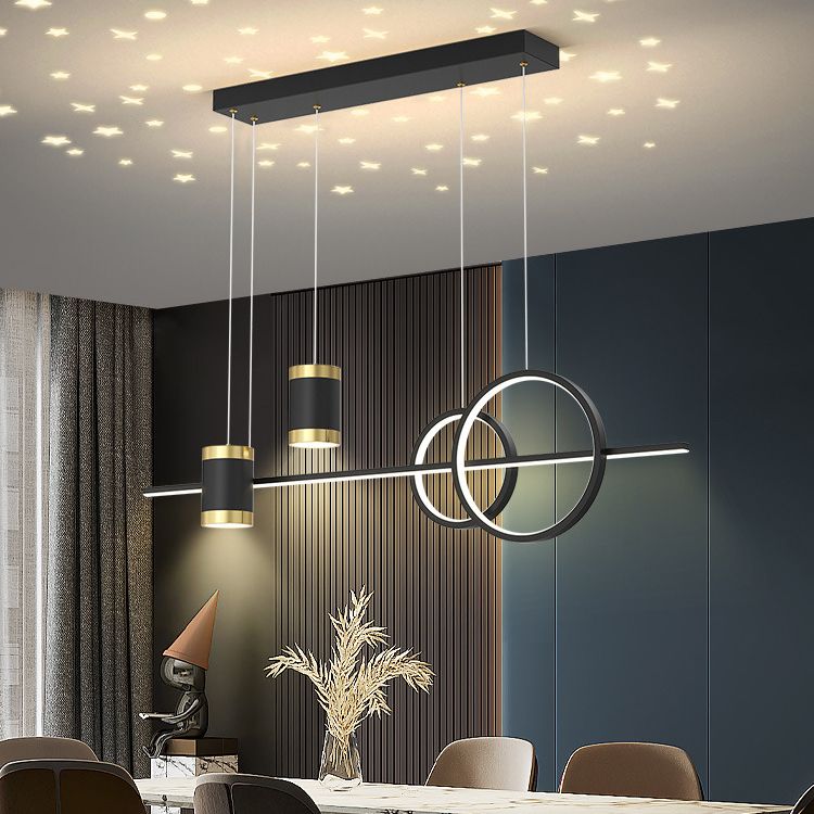 5 Light Geometric Island Lights Modernism Metal Island Light Fixtures for Dining Room