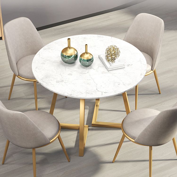 Glam Style Sintered Stone White Dining Room Set with Round Table Dining Table Furniture