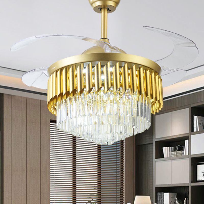 Postmoderne Multi-Tier-Lüfterbeleuchtung 3 Blades Crystal LED Semi Flush Deckenleuchte in Gold, 19 "breit
